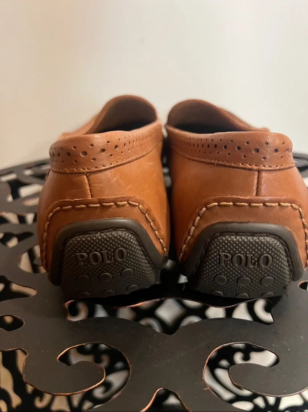 Polo by Ralph Lauren Men's Cognac Leather Slip-On Loafers Sz 12D